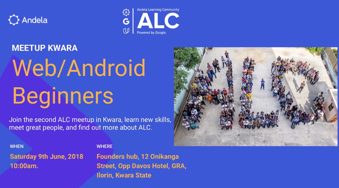 AlcKwara's tweet photo. Hello scholars, 
The ALCWithGoogle3.0 Kwara is ready for the coming meet up 2.0 this coming Saturday. The venue remains the same. Hope to see you all soon.  

@CodeBloodedBee @Andela_Nigeria 
@iamdevesin @ajahdavid 
@foundershubng https://t.co/Sx7ojBurlu