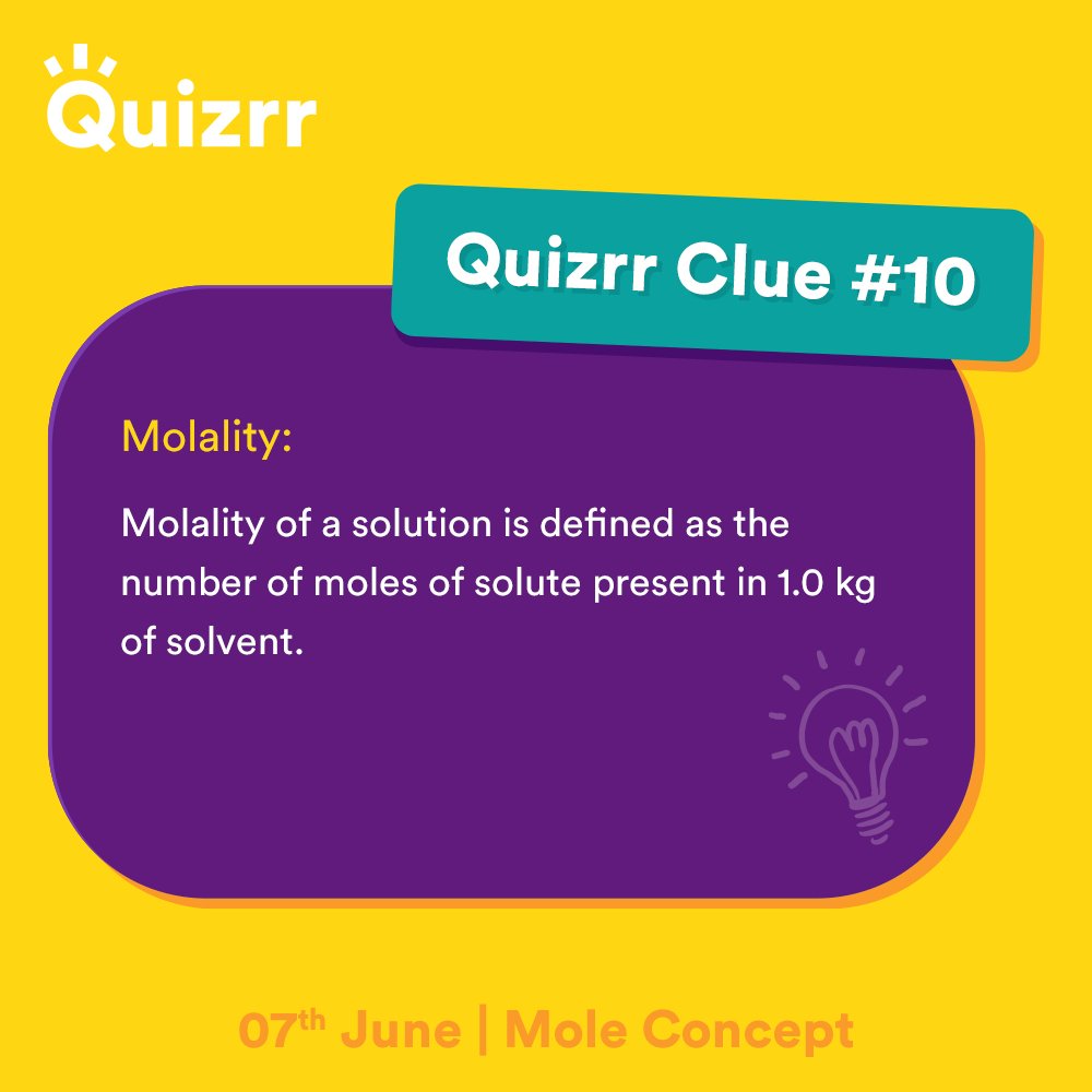 playquizrr's tweet photo. Here's the clue for tonight's quiz on Mole Concept at 9 PM!

Follow our page to receive more such clues.

Download Quizrr now: https://t.co/lZeC64CF7O

#quizrr #playquizrr #play #quiz #clue #hint #learn #earn #fun #game #win #cash #paytm https://t.co/ZfQt9ug1E0