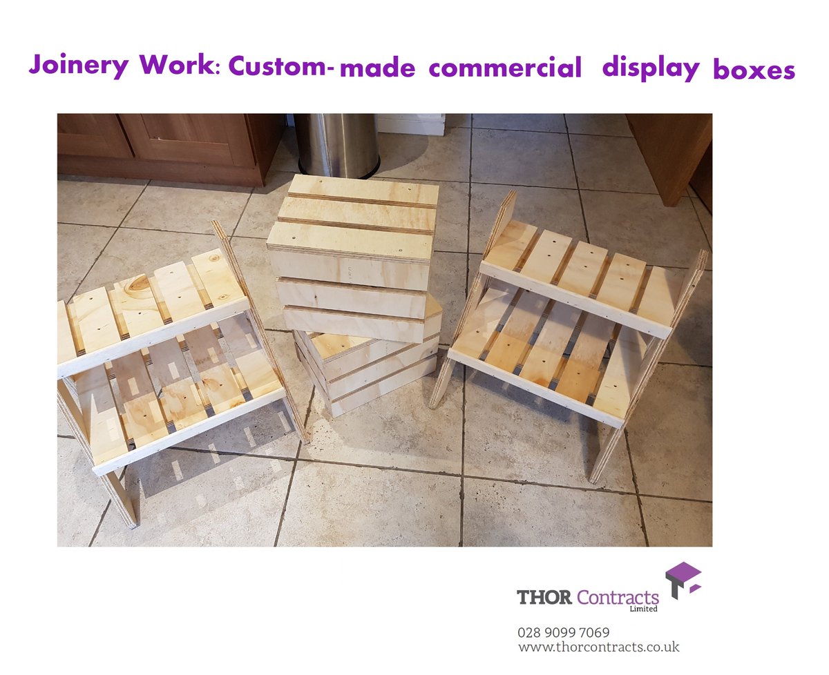 ThorContracts's tweet photo. Some recent work by our creative #joiners.Custom-made display boxes for #commerical client-Cookie King NI 🍪👑#propertymaintenance #facilitiesmaintenance #belfast #handbakedcookies #coffeebreaksorted 🍪☕Call to discuss any #commerical or #domestic #joinery queries you have. https://t.co/1b7vIXN3S9