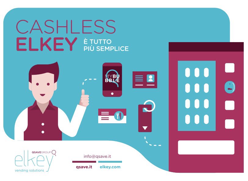 QsaveElkey's tweet photo. Con il #cashless #elkey è tutto più semplice: usa #chiavette #badge #card #buonipasto nel #vending. Vieni a provare #venditalia Stand4 C51 https://t.co/pOVP3e9vga