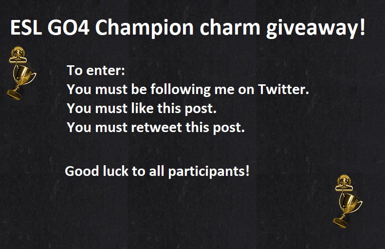 Lacky_R6's tweet photo. GIVEAWAY TIME, going to be giving away an ESL GO4 Champion charm! To enter you must be following me and retweet/like this post. Giveaway ends on the 14th our first PL match of the season. Good luck! https://t.co/57gp0VlGLU