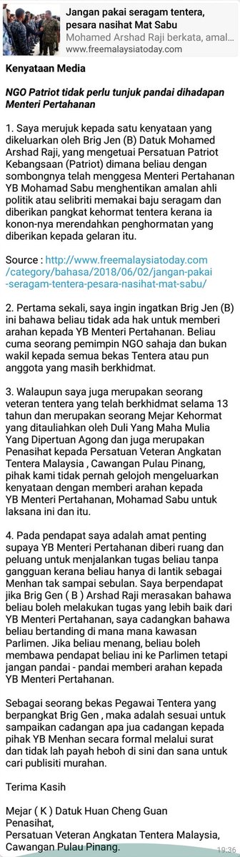 K. Praba ~ SPK5447 ~ (@spk5447) on Twitter photo Kenyataan Media <a href="/Huan2U/">Parti Cinta Malaysia</a>. "NGO Patriot tidak perlu tunjuk pandai dihadapan Menteri Pertahanan <a href="/MSabu_Official/">Mohamad Sabu</a>" <a href="/MINDEFMalaysia/">MINDEF Malaysia</a> @TenteraDarat <a href="/tldm_rasmi/">Royal Malaysian Navy</a> @airforcenextgen <a href="/myTUDM/">My TUDM</a> <a href="/ArmyPtd/">Tan Sri Dato' Sri Zulkiple bin Hj Kassim</a> <a href="/MyTentera/">Angkatan Tentera</a> <a href="/MarkasATM/">Angkatan Tentera Malaysia</a> <a href="/mykamarul/">Kamarul</a> Kenyataan Media <a href="/Huan2U/">Parti Cinta Malaysia</a>. "NGO Patriot tidak perlu tunjuk pandai dihadapan Menteri Pertahanan <a href="/MSabu_Official/">Mohamad Sabu</a>" <a href="/MINDEFMalaysia/">MINDEF Malaysia</a> @TenteraDarat <a href="/tldm_rasmi/">Royal Malaysian Navy</a> @airforcenextgen <a href="/myTUDM/">My TUDM</a> <a href="/ArmyPtd/">Tan Sri Dato' Sri Zulkiple bin Hj Kassim</a> <a href="/MyTentera/">Angkatan Tentera</a> <a href="/MarkasATM/">Angkatan Tentera Malaysia</a> <a href="/mykamarul/">Kamarul</a>