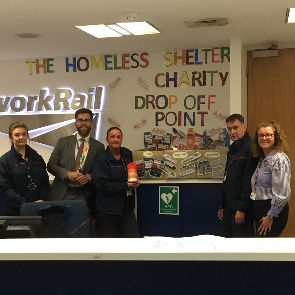 NetworkRailBHM's tweet photo. Network Rail return from visiting Sifa Fireside today. A really inspirational morning spent with our chosen charity this year. Check out our drop off point at Network Rail Customer Reception.Please help, together we can make a difference @NetworkRailBHM @Sifafireside ^AO https://t.co/F7GIOe1W1o