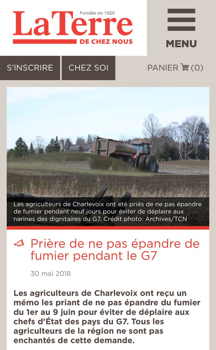 Les politiques de Donald Trump sont en train de mettre la planète dans la merde. Que les odeurs du fumier de Charlevoix viennent chatouiller ses douillettes narines me semble un bien timide retour du balancier. QS appuie les agriculteurs. #polqc #assnat #G7Charlevoix cc.<a href="/upaqc/">UPA</a>