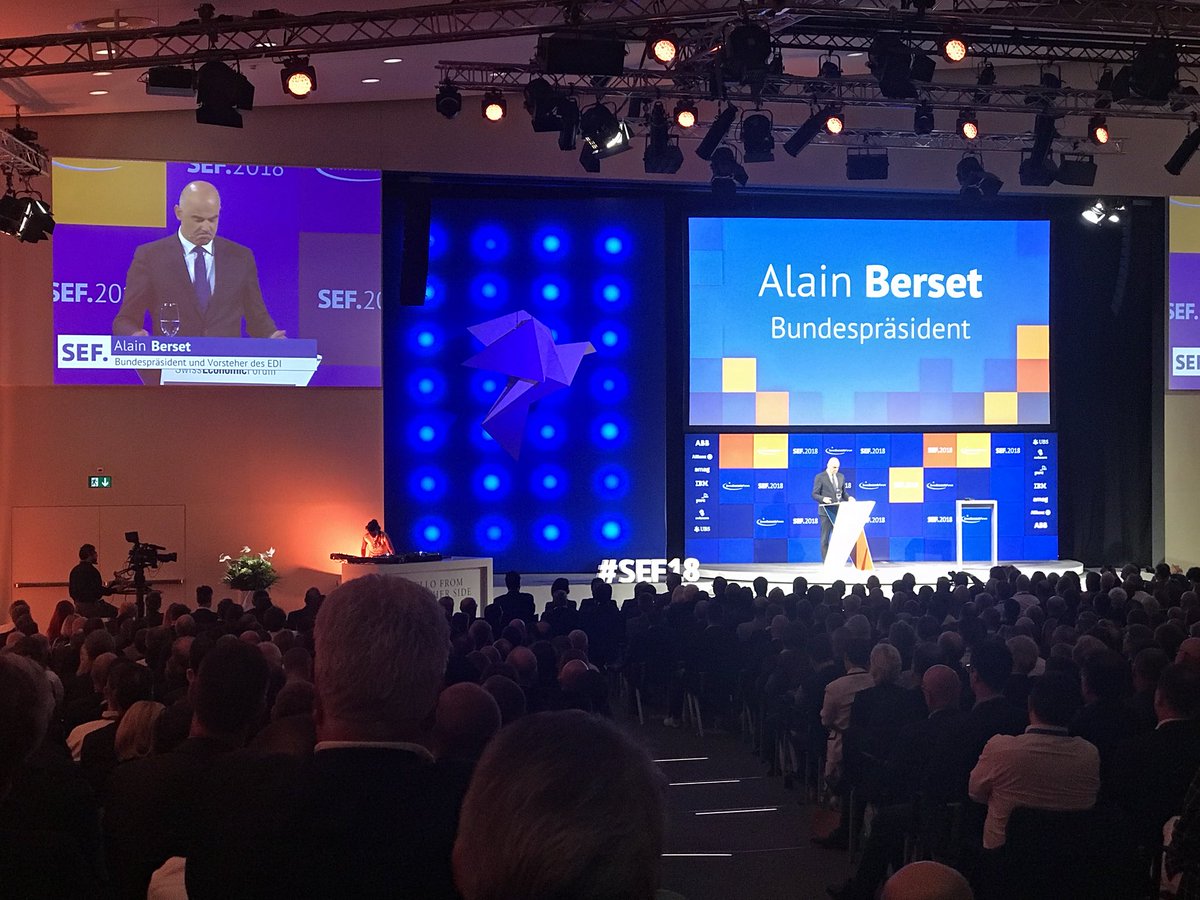 SarahMalaer's tweet photo. Opening speech by Alain Berset, Federal President under the SEF motto „hello from the other side“ #sef18 #ibmch https://t.co/wPKhOBL4c4