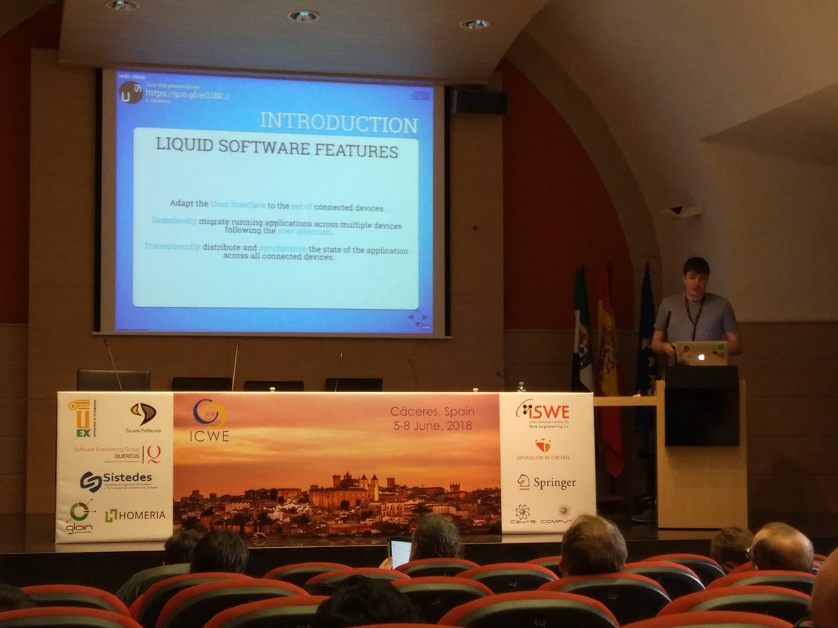 istinhere's tweet photo. Liquid WebWorkers - computation offloading on the edge. Presented by Andrea Gallidabino with @pautasso at @icwe2018 one of the loyal #Yjs users 😀 https://t.co/TDPSr3FQJi