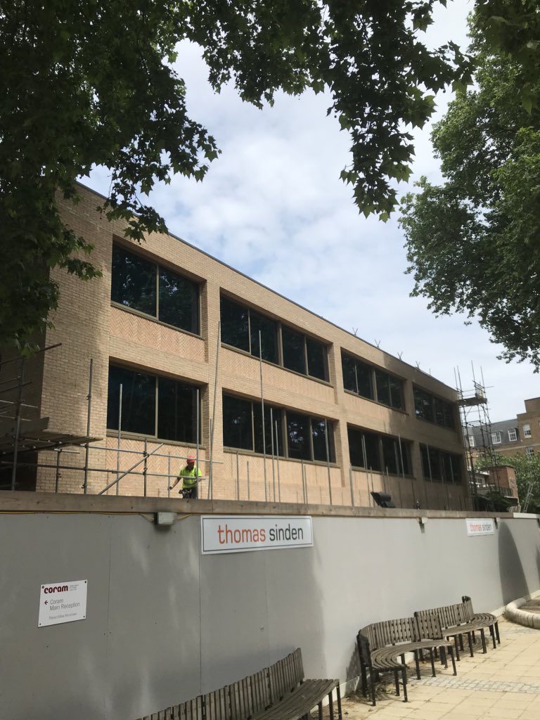 pm_architects's tweet photo. Coram Queen Elizabeth II Centre. Scaffolding coming down. 
#coram #philipmeadowcroftarchitects https://t.co/Km8CyK0dIm