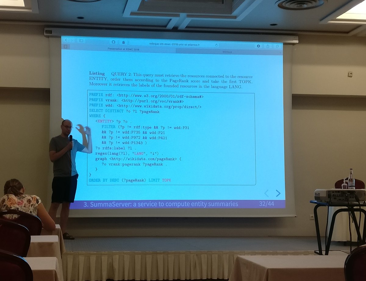frimelle's tweet image. Dennis Diefenbach presenting his work at #eswc2018 @WDAqua