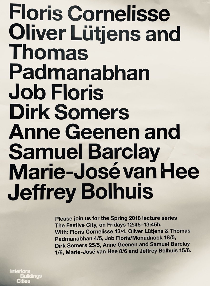 jeffrey bolhuis (@bolhuis_jeffrey) on Twitter photo Looking forward to giving my lecture next week at the chair of interiors TU Delft.
What a great list of speakers to be on! <a href="/IntrrsBldngsCts/">IntrrsBldngsCts</a> <a href="/BKTUDelft/">BK TUDelft</a> #FestiveCity Looking forward to giving my lecture next week at the chair of interiors TU Delft.
What a great list of speakers to be on! <a href="/IntrrsBldngsCts/">IntrrsBldngsCts</a> <a href="/BKTUDelft/">BK TUDelft</a> #FestiveCity