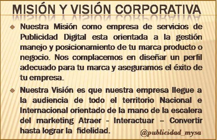 Publicidad_MYSA's tweet photo. Nuestra Misión y Visión corporativa 👉 https://t.co/baNBhfvRpI
#misionyvision #marketingdigital #communitymanager #publicidad_mysa #07jun #Venezuela #Colombia #Miami #España https://t.co/7L4arf09k6