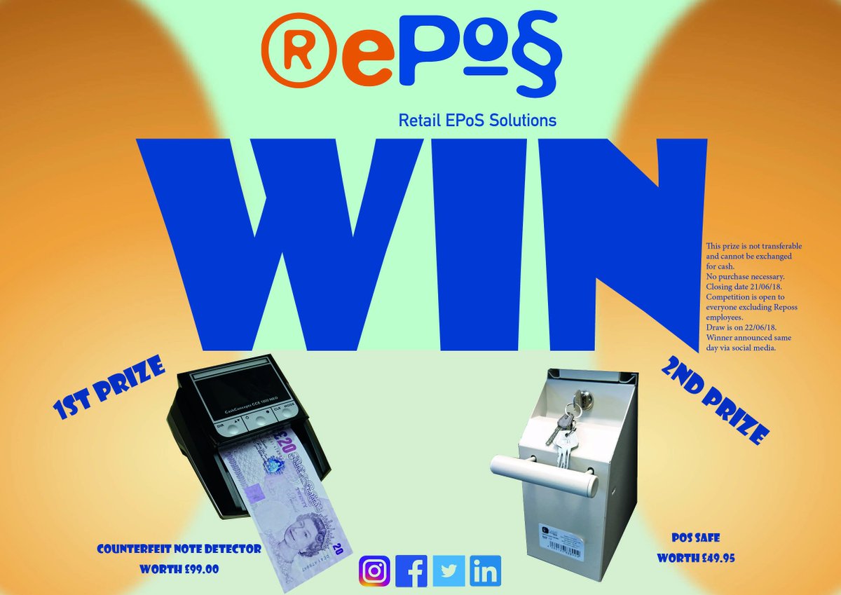 Reposs's tweet photo. It's #competition tiime.
#Win a #free counterfeit note detector or #PoS safe.
You must be following #Reposs on Facebook, Twitter, Instagram or LinkedIn to enter. Like, share, favourite or retweet for entry into our free prize draw. https://t.co/gRFxRJXnji