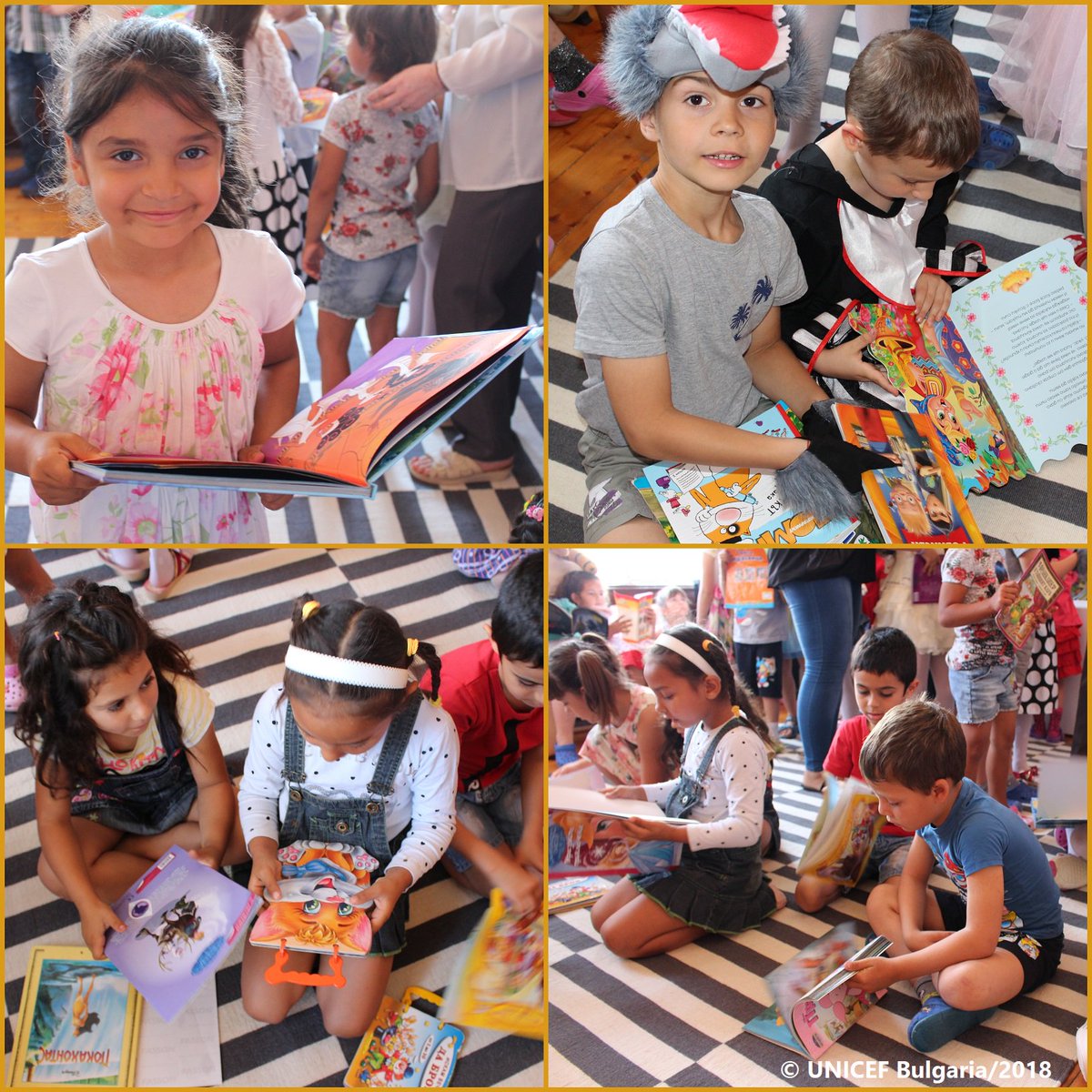 UnicefBulgaria's tweet photo. Децата от ДГ„Звездица“ в с. Лехчево, обл. Монтана се радват на 📖, които получиха след успеха на инициативата на УНИЦЕФ и @Orangecenterbgв обновеното пространство за игра, обзаведено с подкрепата на @IKEABulgaria. Градината е сред 35-те, които получават 📖 https://t.co/dmD8kwCjW5 https://t.co/c6ruC8ACgE