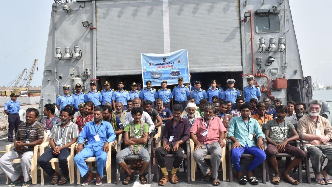 Indian Naval Ship Sunayna reaches Gujarat with 38 Indians saved from cyclone hit Socotra Island of Yemen