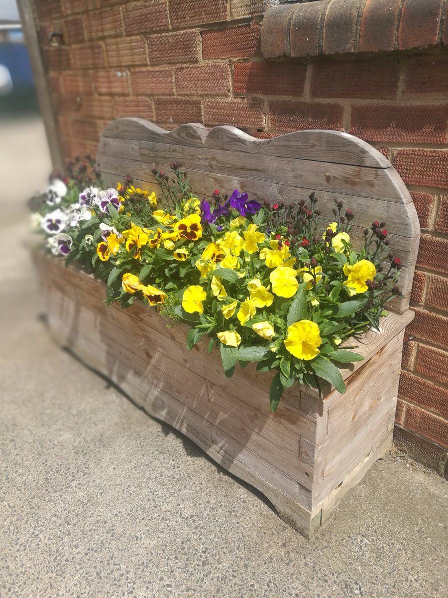 Spring flowering pansies still putting on a great display in our #reclaimedpalletwood planter.