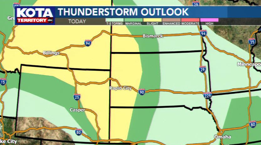 colleenhurleywx's tweet image. *HEADS UP*
Severe thunderstorms are possible today from late this afternoon into tonight! Main threats: hail &amp;amp; wind gusts. Isolated tornado possible #kotaweather