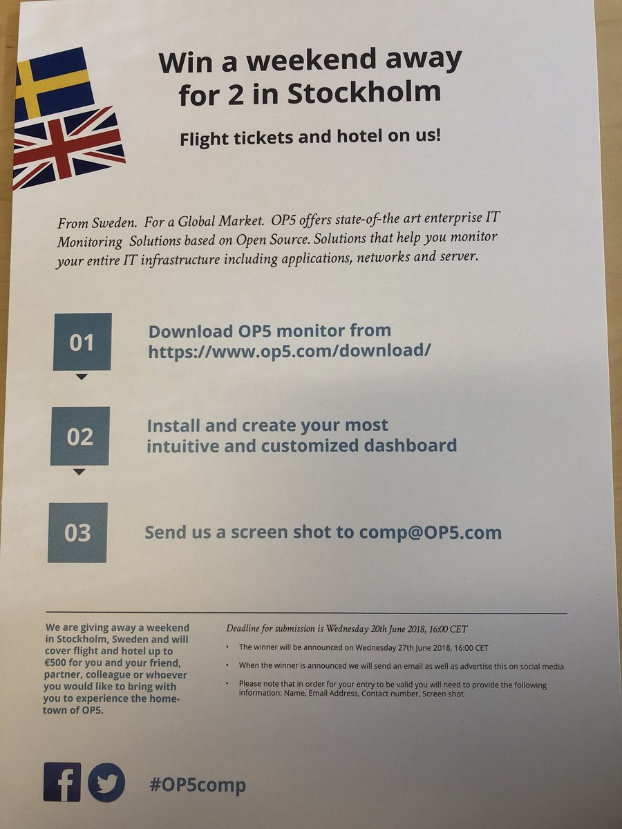 op5ab's tweet photo. Last chance to win a weekend trip to Stockholm at #infosec18 in London. Come by #OP5 in booth E40! #OP5Monitor #OP5LogAnalytics https://t.co/jpDiyJIyBo