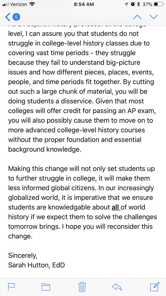SarahHEducator's tweet photo. I emailed @AP_Trevor last night to try to convince him to #SaveAPWorld #SavePeriod3 https://t.co/82mdpctwKY
