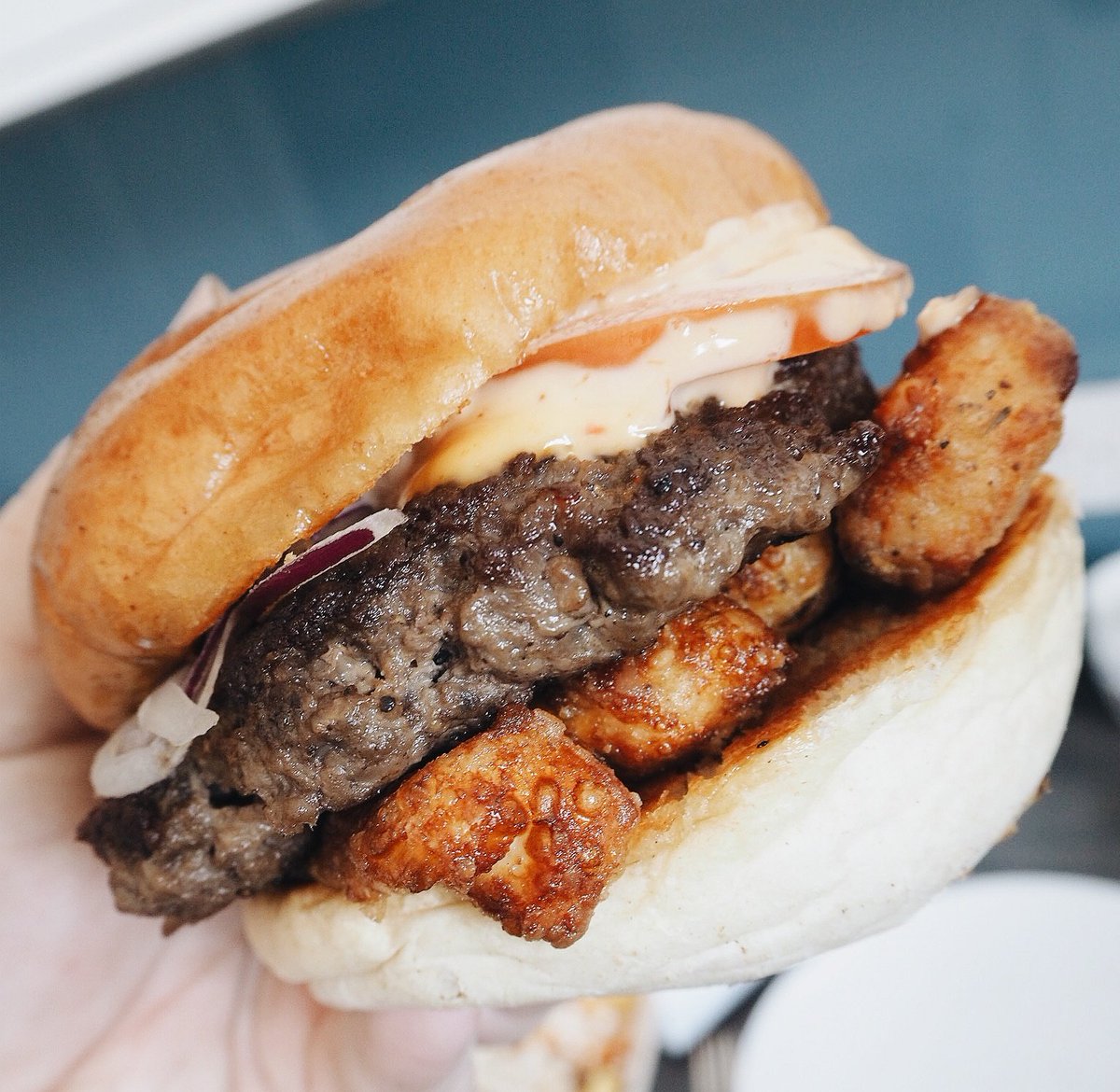 Yes this is EXACTLY what you think it is....a halloumi fries burger from the new <a href="/BreadMeatsBread/">Bread Meats Bread</a> menu. Jesus it was epic