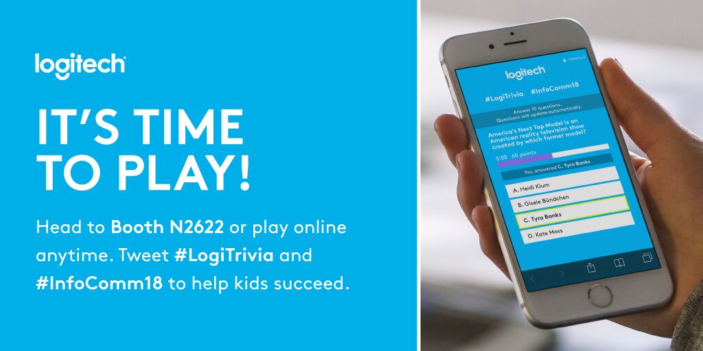 LogitechBiz's tweet photo. A new day = more chances to win @Logitech prizes and play #LogiTrivia. Also, when you tweet #LogiTrivia and #InfoComm18, we'll donate $1 to @BGCA_Clubs! Let's play: https://t.co/K9CQtP496P #AVTweeps https://t.co/xSMhvAMfEv
