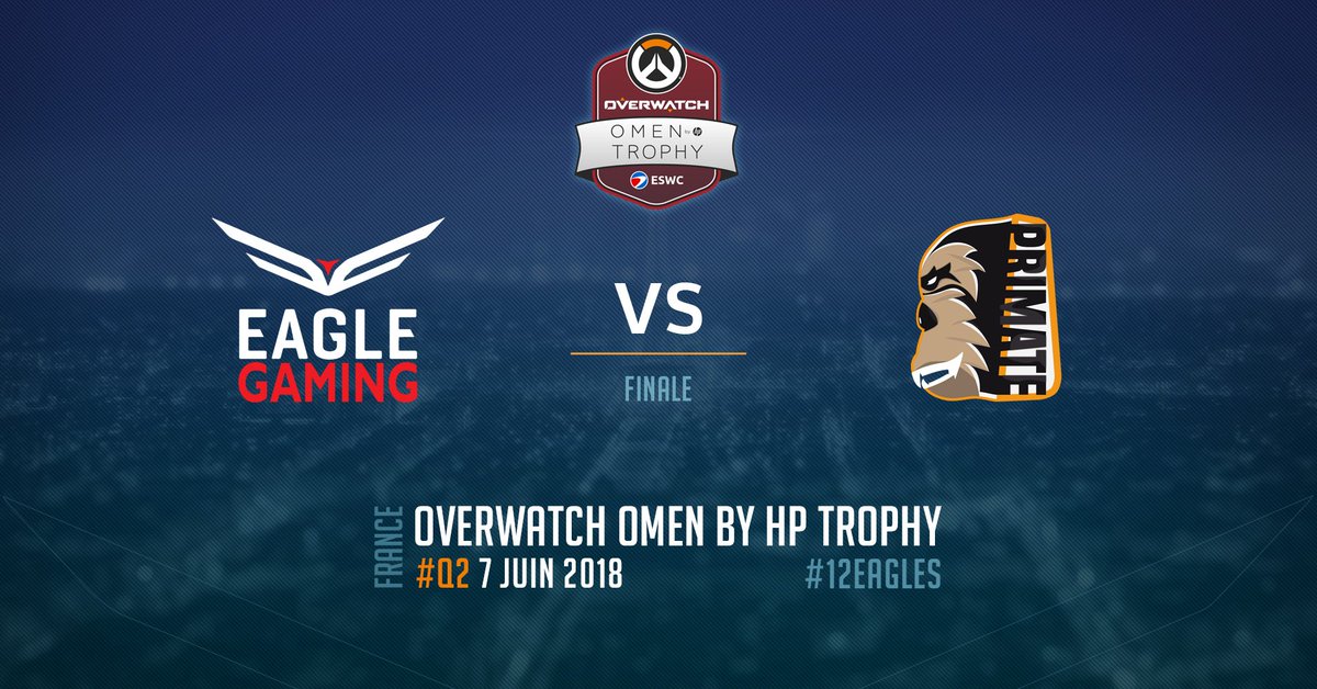 Rendez-vous ce soir, à 21h, pour la finale du 2ème Qualifier de l'Overwatch <a href="/OMENbyHP_fr/">OMEN FR</a> Trophy #ESWC qui opposera nos Eagle Gaming Red à <a href="/PrimateOW/">Primate</a> ! 
#12Eagles 🦅

🔴 twitch.tv/lestream
📄 Bracket : bit.ly/2sIpxlA