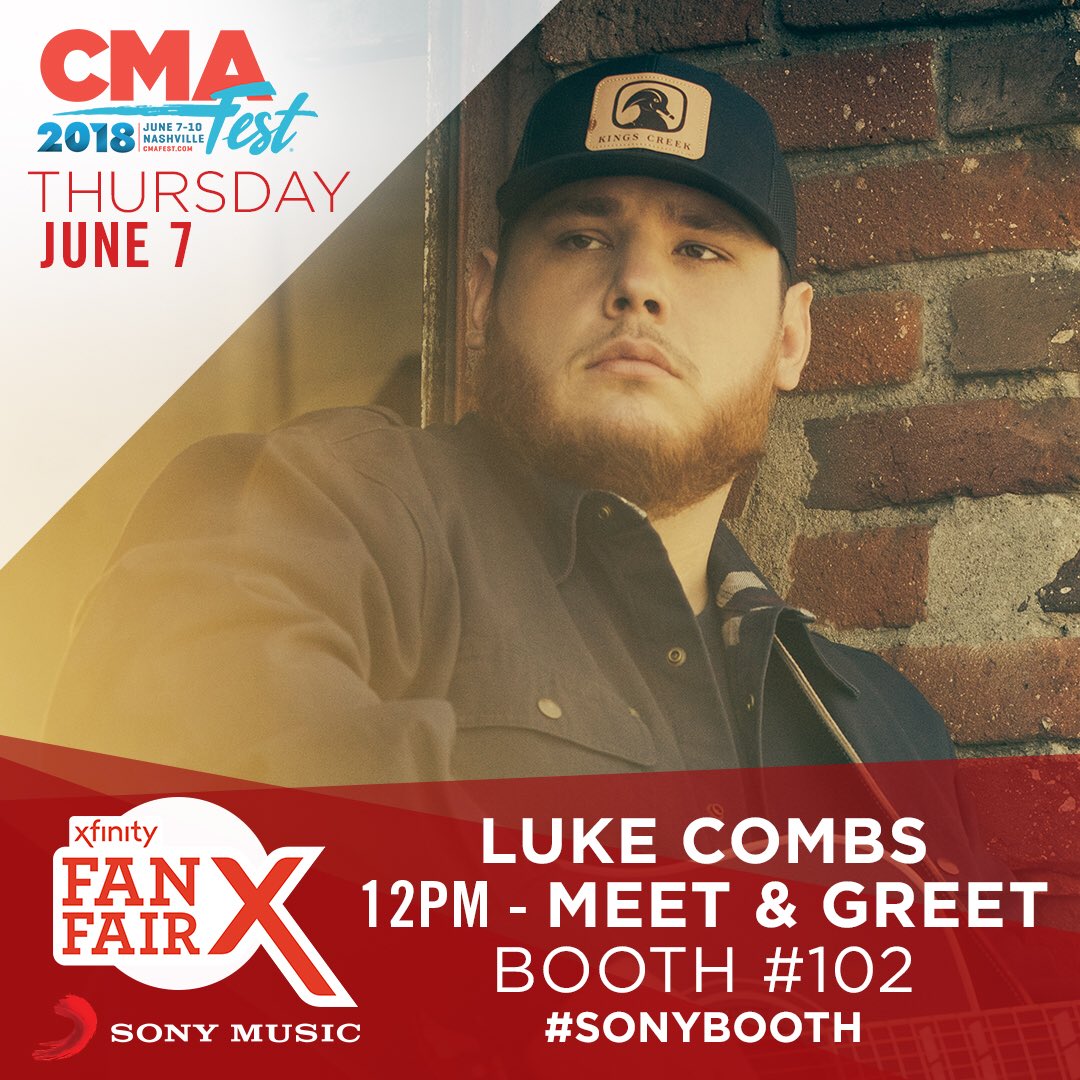 lukecombs's tweet photo. #CMAFest! I’ll be at Sony Booth No. 102 TODAY in Fan Fair X. See y’all in four hours! @SonyNashville #SonyBooth https://t.co/ZEomcsF30f