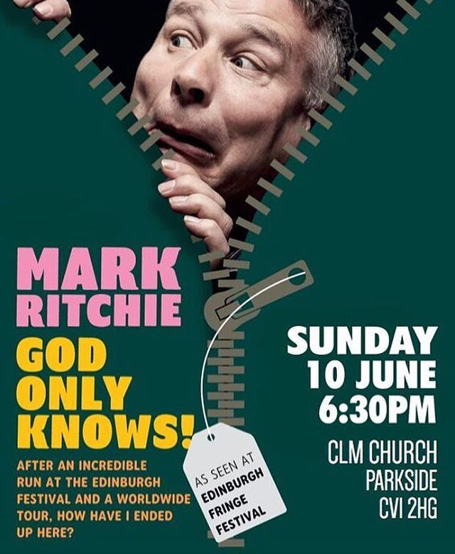 CLMChurch's tweet photo. Who’s coming to see Mark Ritchie on Sunday Evening, or more to the point, who are you inviting?
.
We are so excited to have Mark with us for a performance of his latest show ‘God only knows’, this Sunday Evening at 6.30pm! See you there! Get sharing, get… https://t.co/bguWLzvQOh https://t.co/h5N6nq1IV5