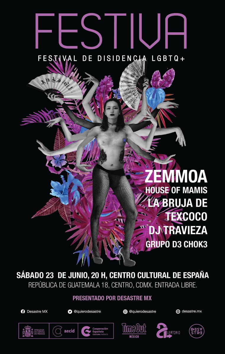 Zemmoa's tweet photo. RT @AngelConto: ¡Un nuevo festival ha nacido! 😍🎉🦄🏳️‍🌈

Las y los esperamos en @FestivaLGBTQ, la cita es el sábado 23 de junio, tras la XL Marcha del Orgullo LGBTTTI+ de la Ciudad de México, a las 20 h en el @ccemx.

¡Entrada libre! https://t.co/RD6A5MFv8l