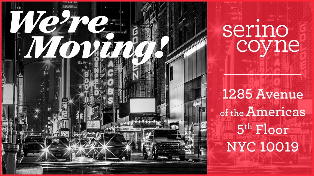 We’re excited to be moving back to the heart of Broadway! Starting July 2, our new address will be 1285 Avenue of the Americas. We can’t wait to welcome you there! #SerinoCoyne