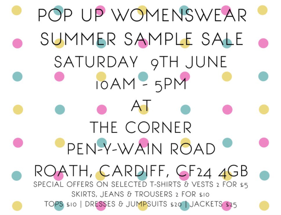 @TheCornerRoath #cardiffpopupshop #fashion #samplesale #loveabargain @roathcardiff @WNCardiff @bwcwales @CardiffTimes @ILovesTheDiff 💜💛💚