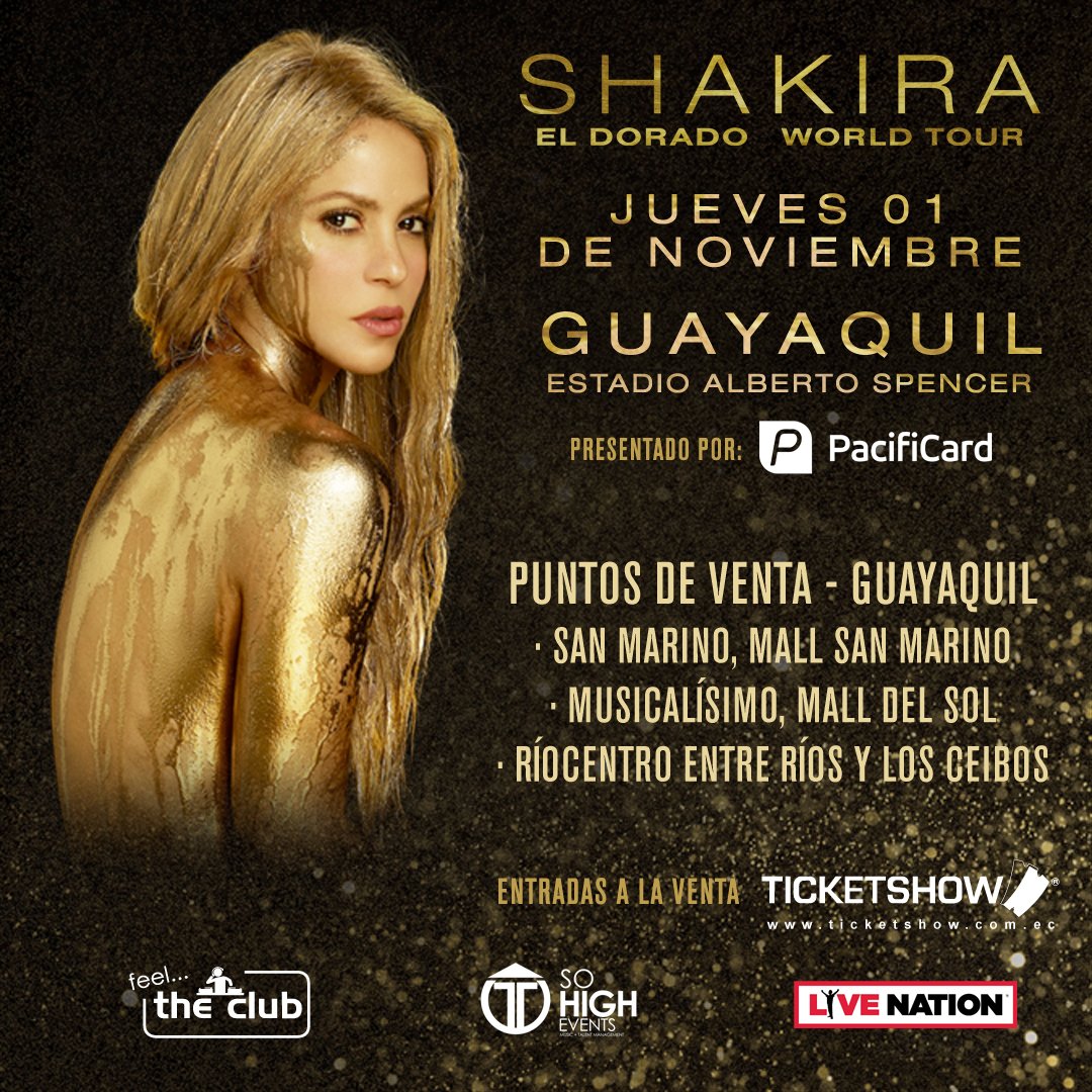 sohigh_events's tweet photo. ¡Guayaquil! Es tu turno de demostrar que merecemos seguir haciendo historia contigo como sede de nuestros conciertos, vamos a correr la voz y cumplir la meta: ¡A casa llena con @shakira en el Alberto Specer! Adquiere tus entradas ya en: https://t.co/xCTkb4SA6k https://t.co/wBWOgm1Nud