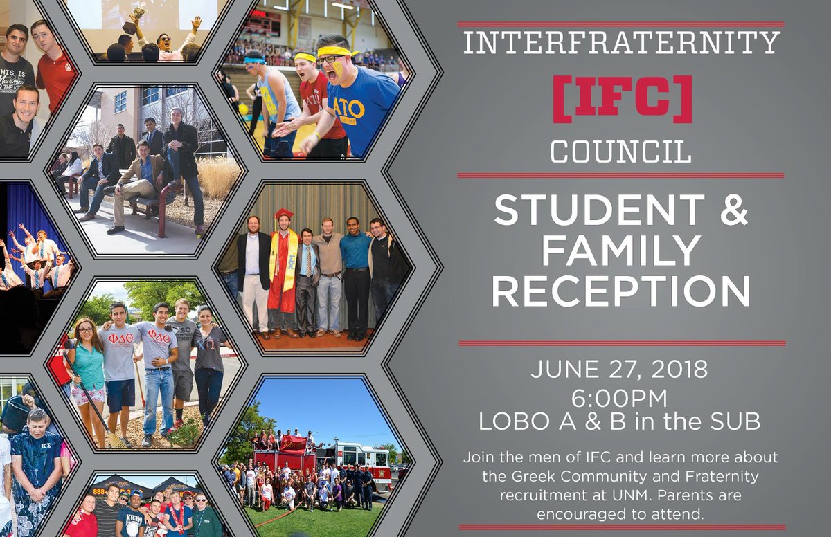 Want to learn more about fraternity life at UNM? Stop by the Student &amp; Family Reception on 6/27! #unmgreeks