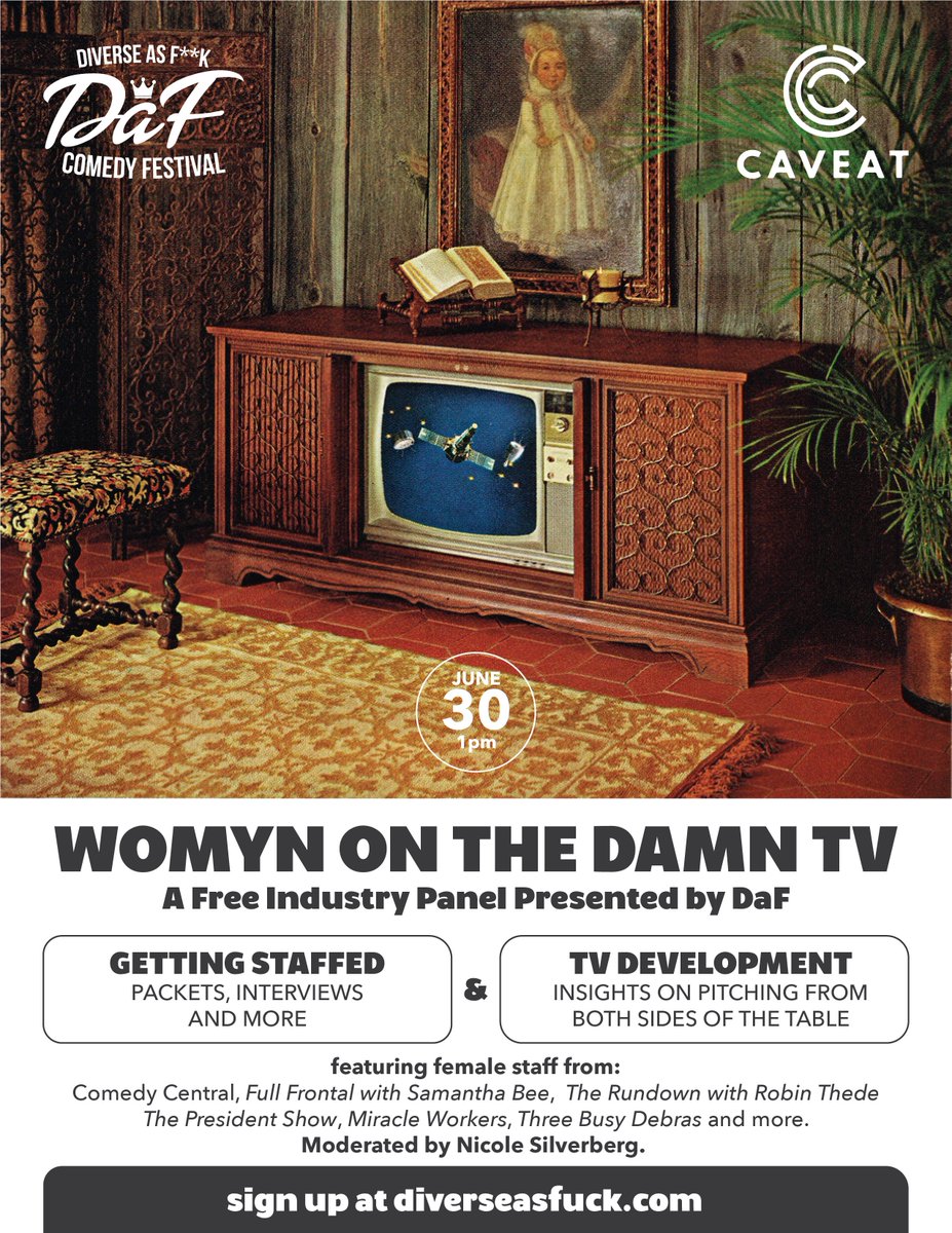 MillyTamarez's tweet photo. Hey @Variety the @DAFComedyFest is putting together an awesome panel for over 150 womyn at @caveatnyc on how to become a staff writer and how to pitch their own TV shows with some AWESOME successful panelists! Just an FYI 😉 https://t.co/dldl5kH6jS