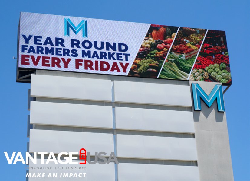 VantageLED's tweet photo. It may be time to check out the Farmer's Market in #Fresno ! Manchester Center, Fresno, CA (20mm – 216 x 732 - 14’-2” x 48) #ThisIsVantage #MakeAnImpact https://t.co/lb37hUElSH