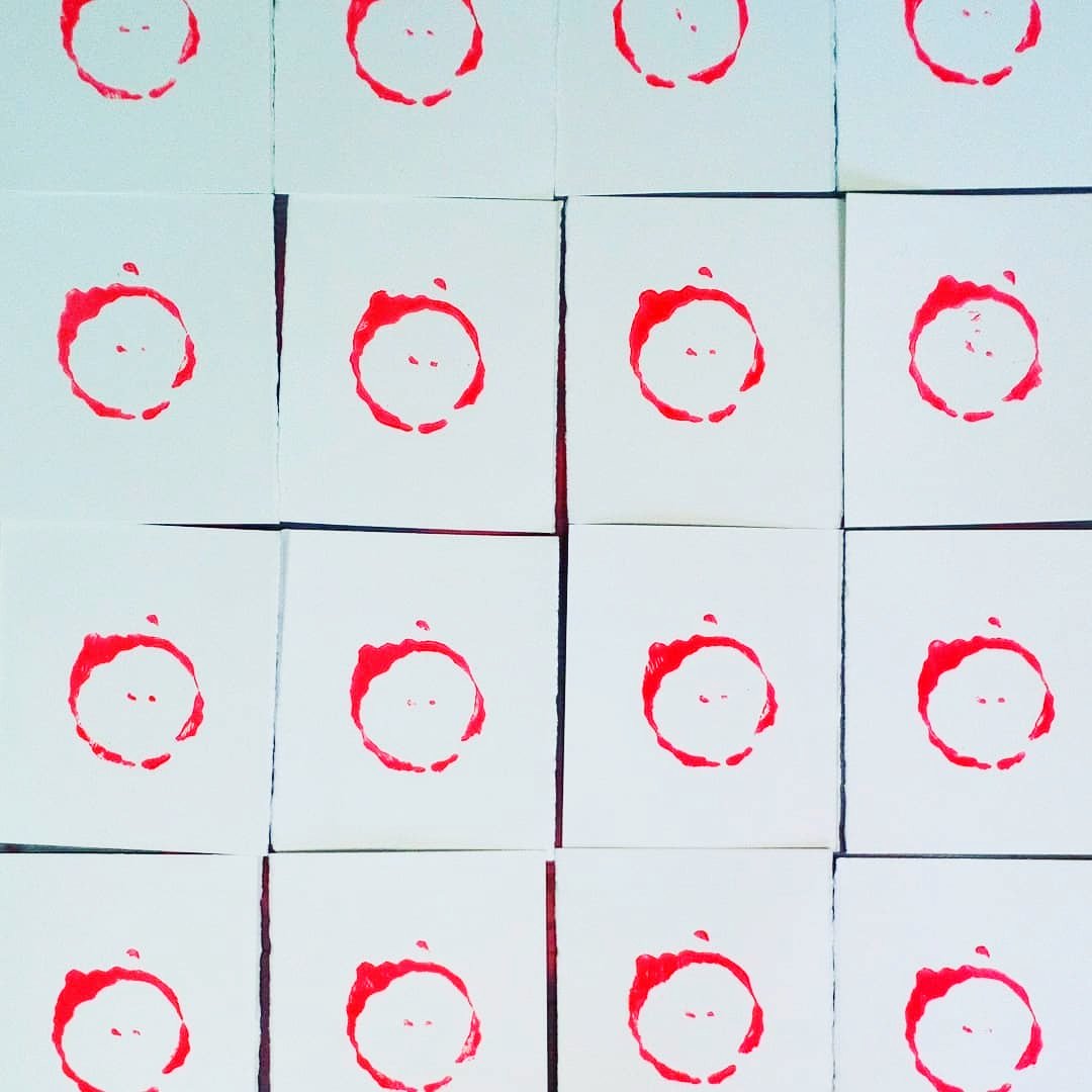 Repost from <a href="/FloraBradwell/">Flora Bradwell</a>  -  Working on #winestain #print #series ready for #GENERALSTORE opening 20th June! #wine #hairofthedog #neonred #printing in the #studio #limitededition  
GENERAL STORE
Opening ceremony 20 June 6:30-8:30pm
Open for business
21 - 24 June 2018 12-6pm