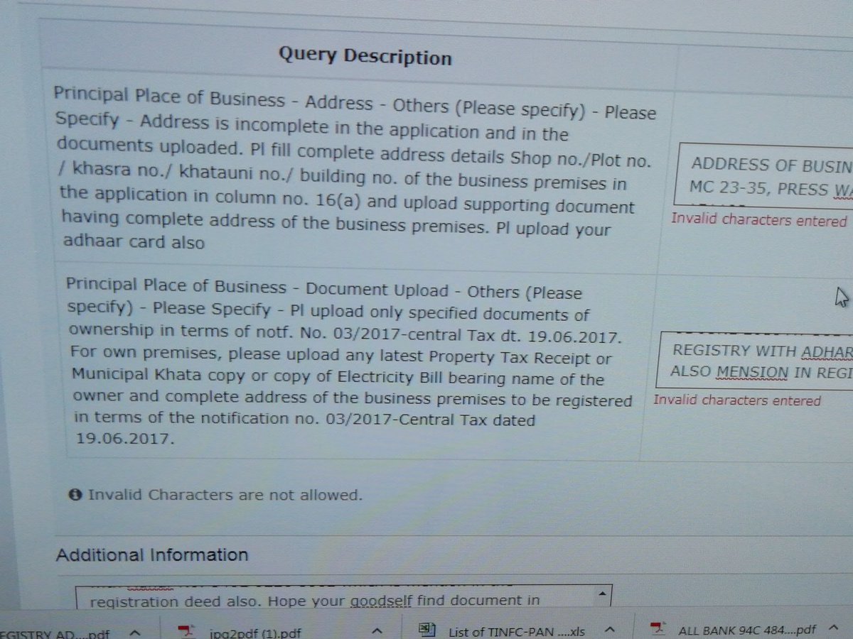 advocatebedi's tweet photo. @InGSTPortal dear gstin team please define invalid characters https://t.co/Z9j3REohoV