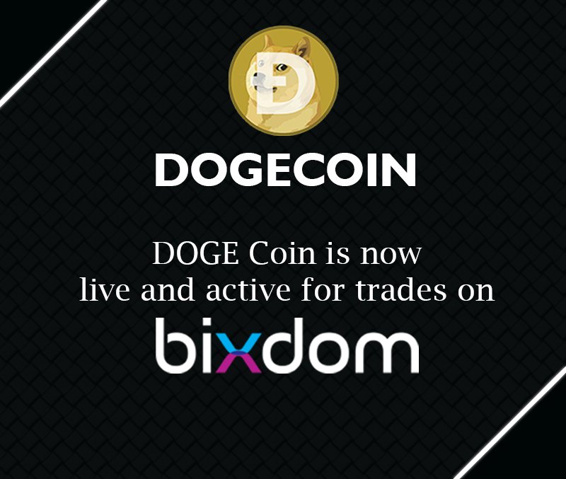 Bixdom's tweet photo. Dogecoin is now live and active for trades on bixdom #CryptoExchange #Blockchain #BTC #ETH #dogecoin #bixdom #happytrading https://t.co/cj8QP4futD