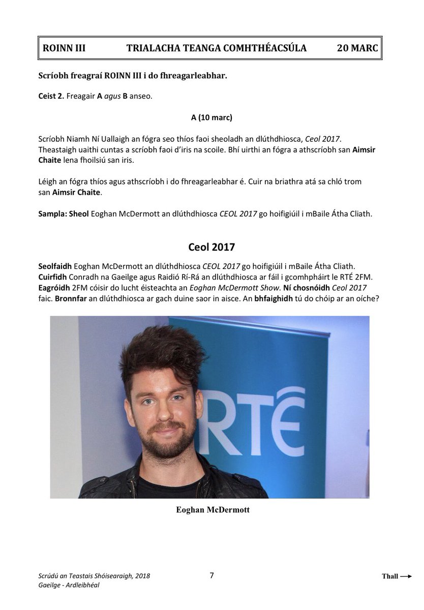 RaidioRiRa's tweet photo. Hey @eoghanmcdermo 👋🏼 Féach céard a bhí ar an Teastas Sóisearach inniu! 👀 #CEOL2017 https://t.co/Q9u2vj9G3n