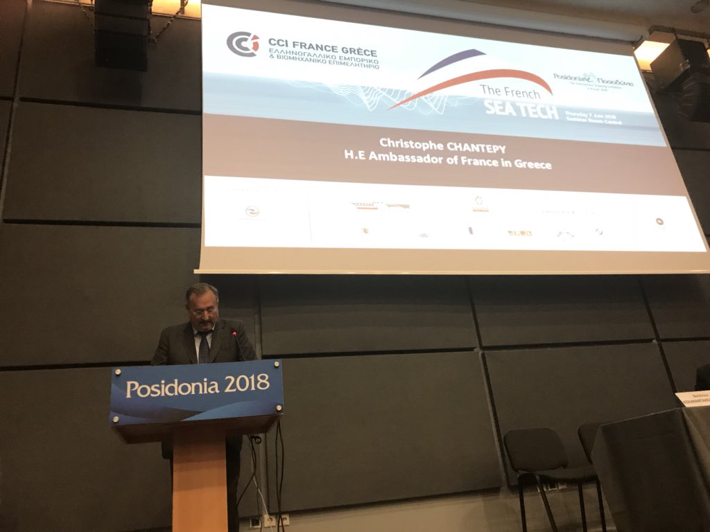 fmoncany's tweet photo. Athènes, séminaire sur #FrenchSeatech à #Posidonia2018 avec @ClusterMaritime #CCI 🇫🇷🇬🇷@_BureauVeritas #GroupeEyssautier #FilhetAllard @TaraExpeditions #ParisMat @CESAMAT - Ouverture par l’Ambassadeur de France en Grèce https://t.co/GS8lld5UBK