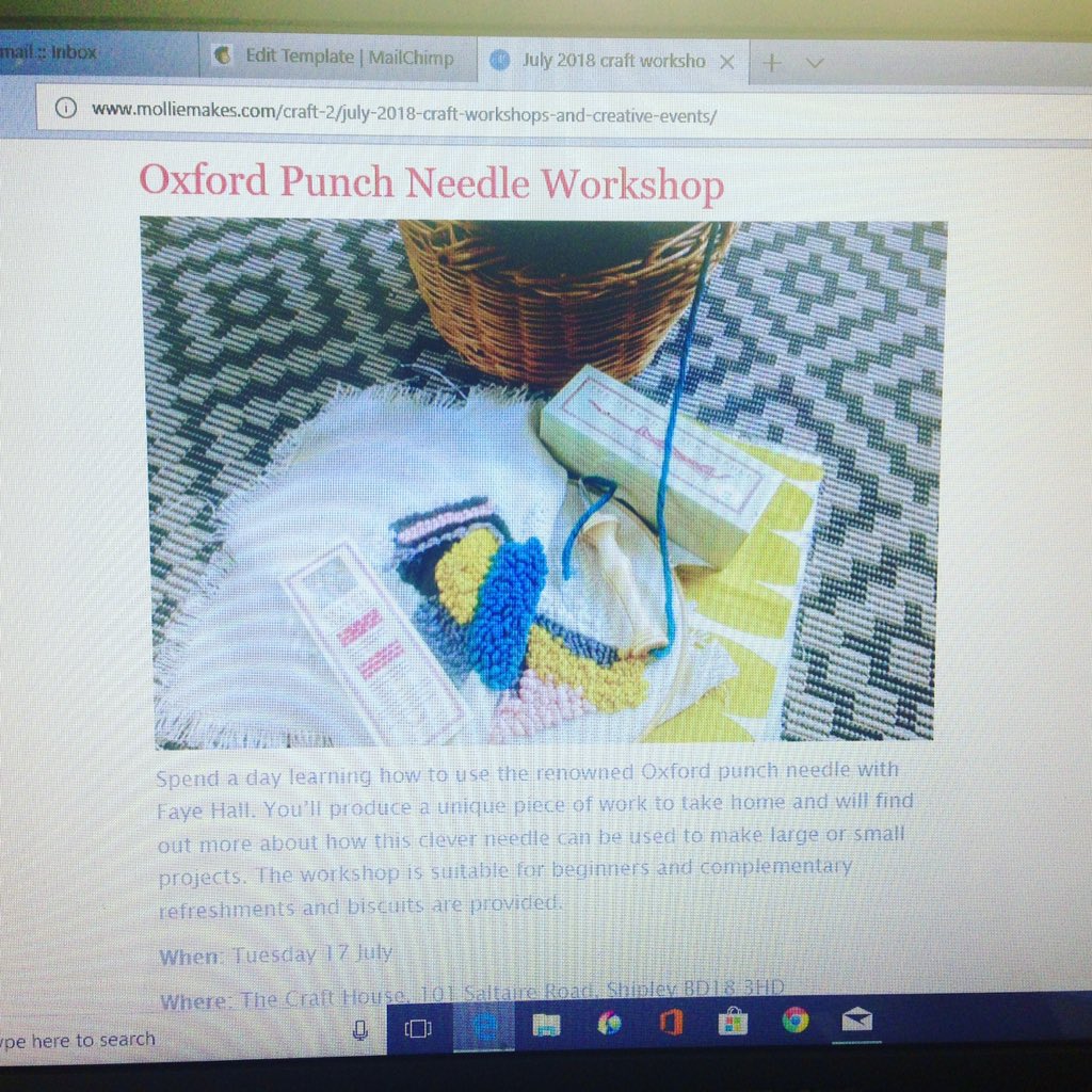 BingleyCraft's tweet photo. Woo hoo! Our forthcoming Oxford Punch needle workshop @SaltaireCraft with @fayehalldesign on 17 July just got listed on @MollieMakes website - we love those guys! If you'd like to come along and try this lovely craft we've got space on our 17 July and 11 Sept workshops #excited https://t.co/7EXHRuLo9j