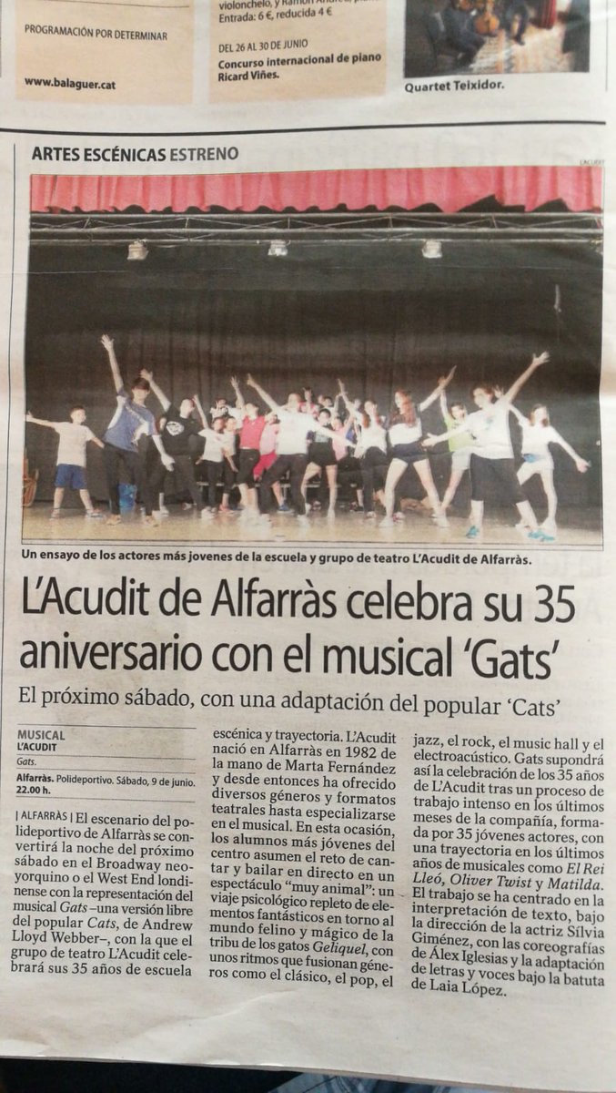 teatrelacudit's tweet photo. Sortim al @segrecom_clt @SEGREcom @segrecom_com dissabte estrenem Gats! 🐱 #Acudit35 #teatre #musical #Lleida #Alfarràs https://t.co/lZPAW89sJs