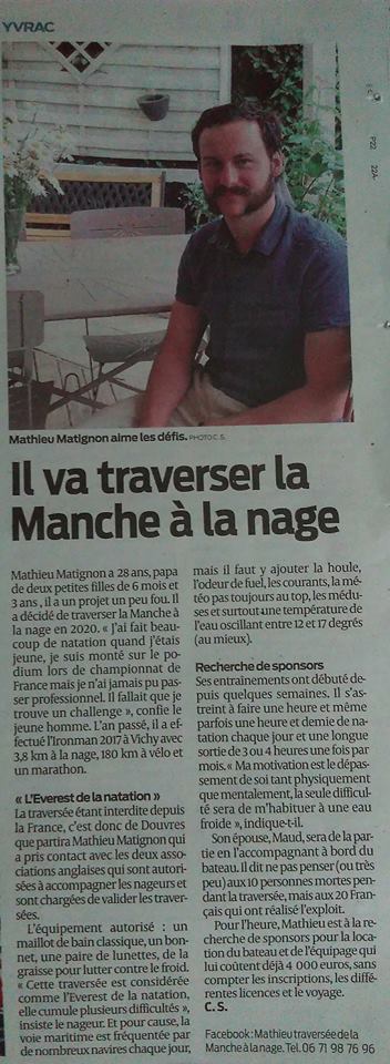 MatMatignon33's tweet image. 1ere parution dans Sud-Ouest , merci! #traverséedelamancheàlanage #eaulibre