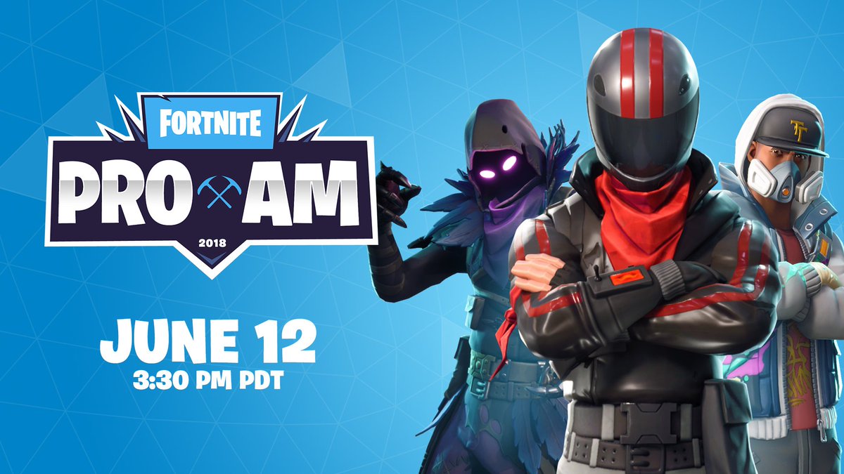 Fortnite's tweet photo. Tune into the #FortniteE3 Celebrity Pro-Am stream on June 12, 3:00pm PDT! 

Watch 50 celebrities and 50 gamers compete for the ultimate Victory Royale right here on Twitter! Follow the channel to be notified when the stream is live. 

More E3 info 👉 https://t.co/cgcnRoNLpe https://t.co/0NEl8h24Hs