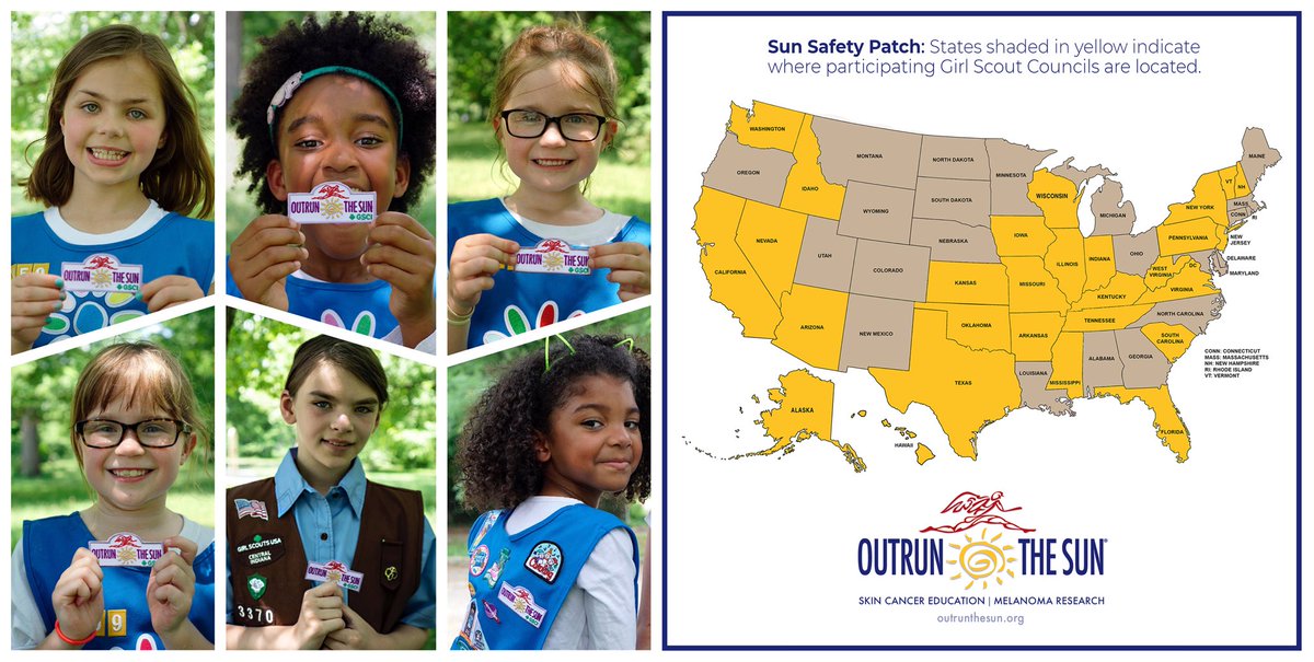 OutruntheSunInc's tweet photo. Girl Scouts across America are earning the 'Sun Safety Patch.' Scouts are learning about sun safety and that young girls can take charge of their own health and wellness. If your council or troop is interested in offering the patch, contact us! #browniescouts #daisyscouts https://t.co/iLmNfXxPmt