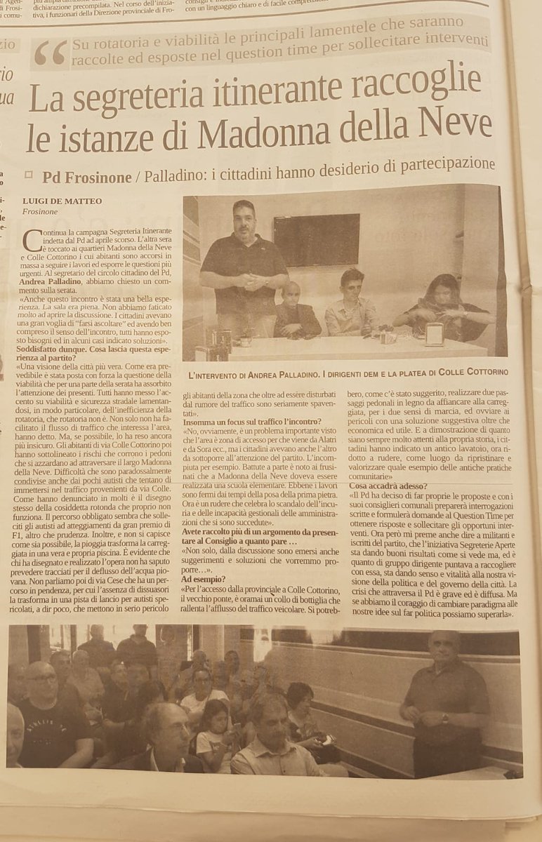 CircoloF's tweet photo. #RassegnaStampa edizione odierna @CiociariaO @Linchiesta_news Il PD di Frosinone apre uno spazio di discussione con cittadini e residenti delle varie zone di Frosinone, per questo nella giornata di lunedì a #MadonnadellaNeve si è svolto il secondo appuntamento della #segreteriaPD https://t.co/KMAPvjL2MR