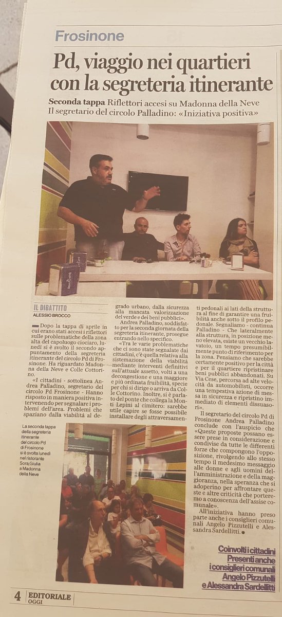 CircoloF's tweet photo. #RassegnaStampa edizione odierna @CiociariaO @Linchiesta_news Il PD di Frosinone apre uno spazio di discussione con cittadini e residenti delle varie zone di Frosinone, per questo nella giornata di lunedì a #MadonnadellaNeve si è svolto il secondo appuntamento della #segreteriaPD https://t.co/KMAPvjL2MR