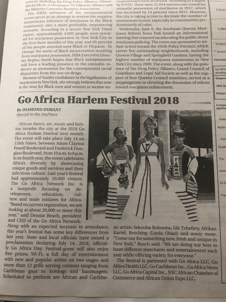 bydiamonddurant's tweet photo. If you picked up a copy of @NYAmNews today, turn to page 11! #GoAfricaHarlemStreetFestival #NNPA #DTU2018 #TeamOptimistic https://t.co/7ha4OGmLxh