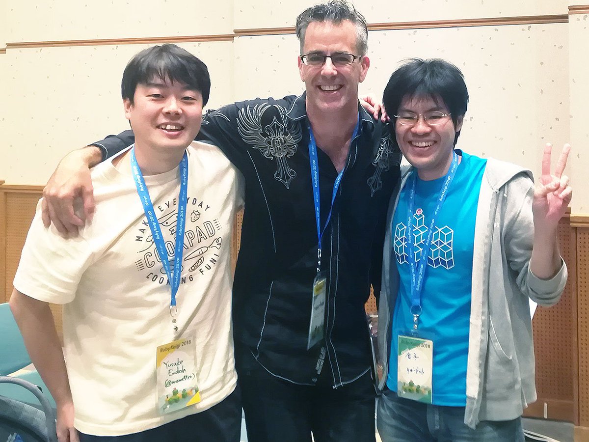 malafortune's tweet photo. With @mametter & @spikeolaf at #rubykaigi2018. Only missing Maxime Lapointe to get 100% Ruby Branch Coverage ;-) https://t.co/ChW9yrRbjj