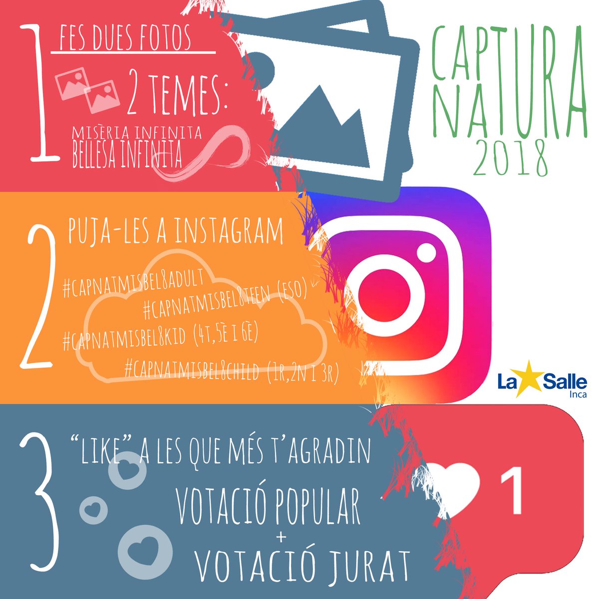 LaSalleInca's tweet photo. XII edició del concurs fotogràfic Captura Natura. Enguany obert a tothom. Penja 2 fotos a Instagram fins dia 20 de juny. El dia de fi de curs, 22 de juny, es projectaran i es farà l’entrega de premis per categories. Anima’t a participar-hi! https://t.co/SrIjViVeQU