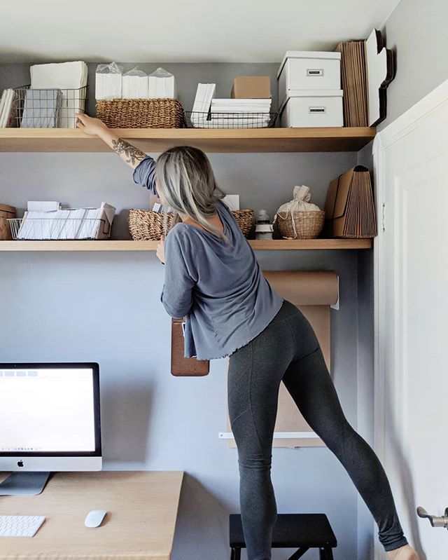 Studio shelfies in full swing! Ps. I've surprisingly had a couple of people ask me how I get to the top shelves and this is how, with a step stool lol. #50shadesofourhome ift.tt/2sE9jLl