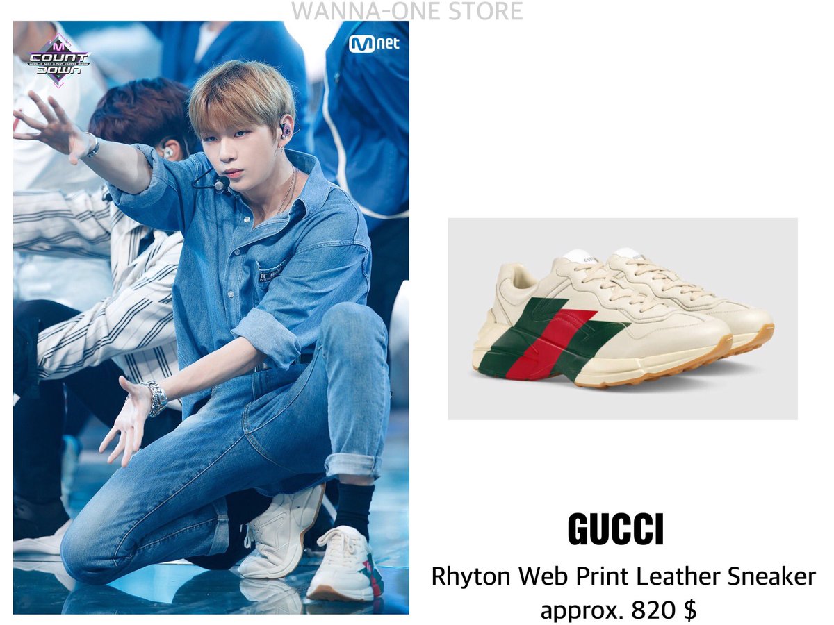 gucci rhyton web print leather sneaker